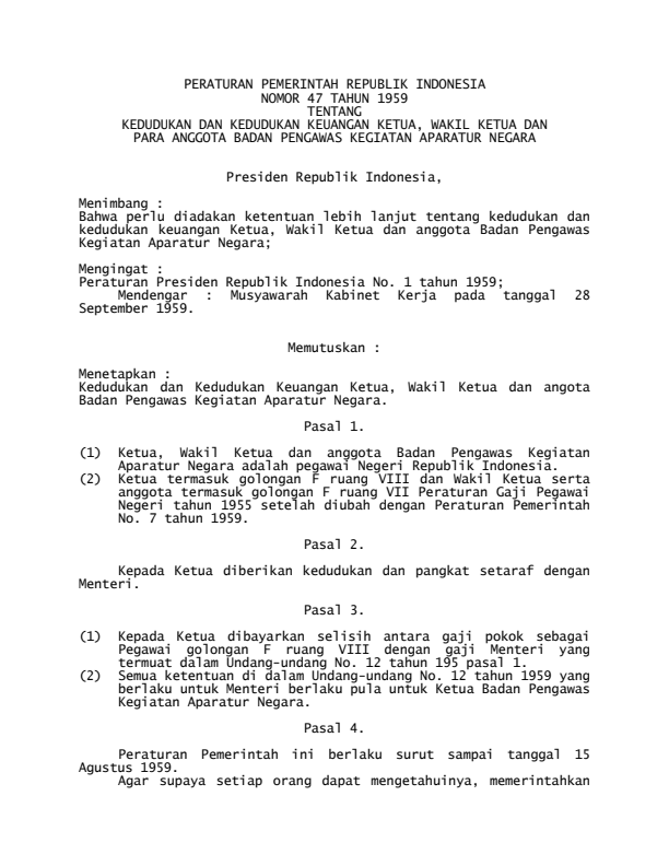 Peraturan Pemerintah Nomor 47 Tahun 1959