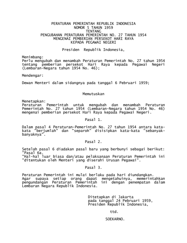 Peraturan Pemerintah Nomor 5 Tahun 1959