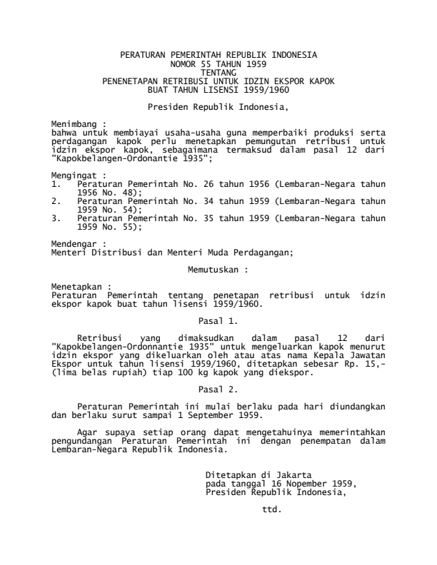 Peraturan Pemerintah Nomor 55 Tahun 1959