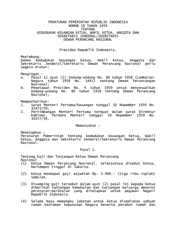 Peraturan Pemerintah Nomor 58 Tahun 1959