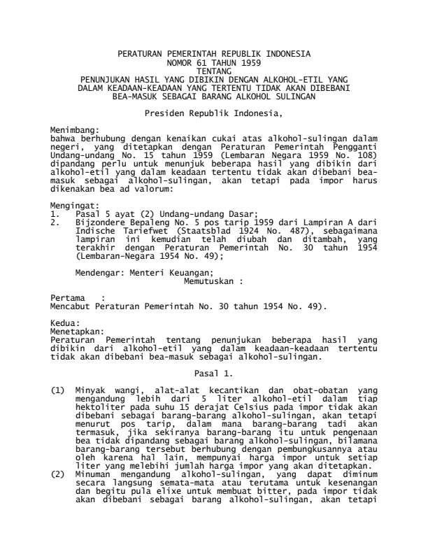 Peraturan Pemerintah Nomor 61 Tahun 1959