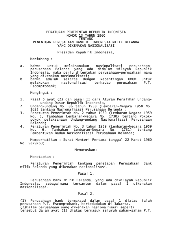 Peraturan Pemerintah Nomor 13 Tahun 1960