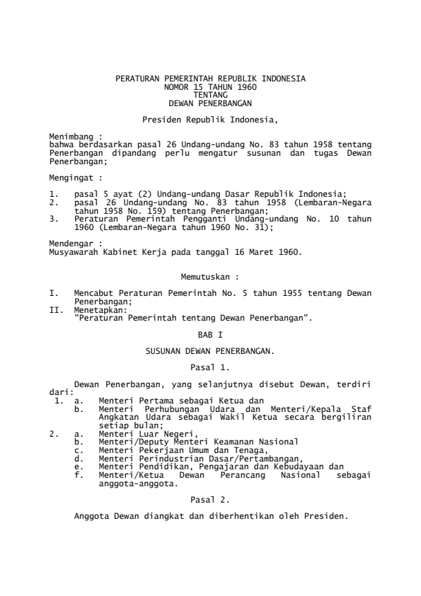 Peraturan Pemerintah Nomor 15 Tahun 1960