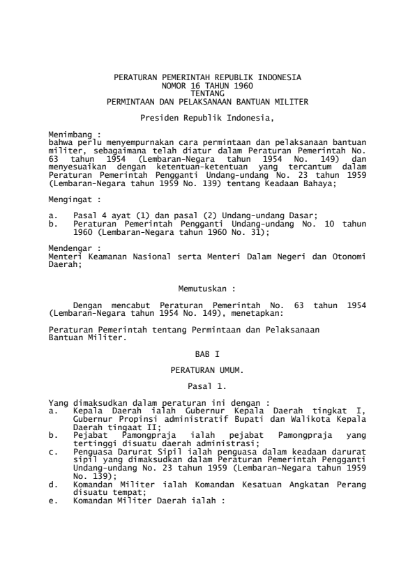 Peraturan Pemerintah Nomor 16 Tahun 1960