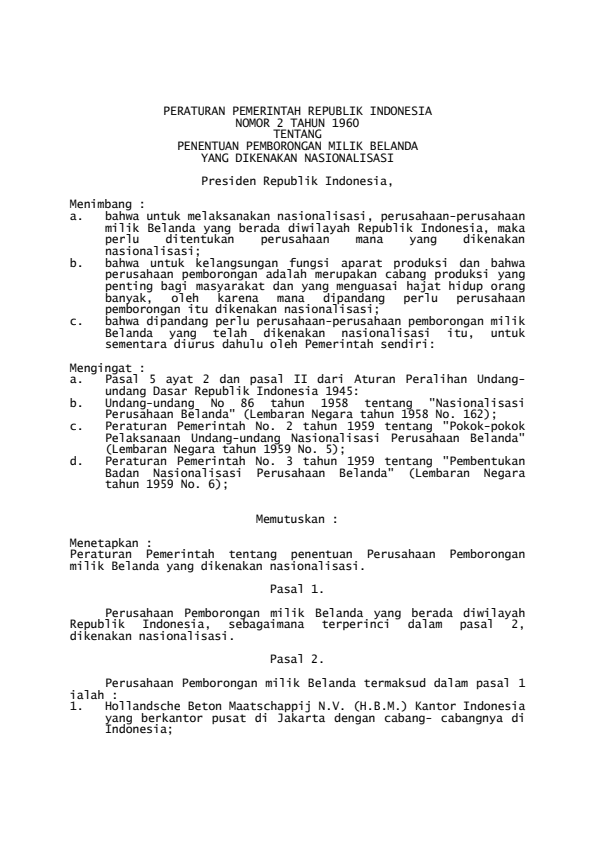 Peraturan Pemerintah Nomor 2 Tahun 1960