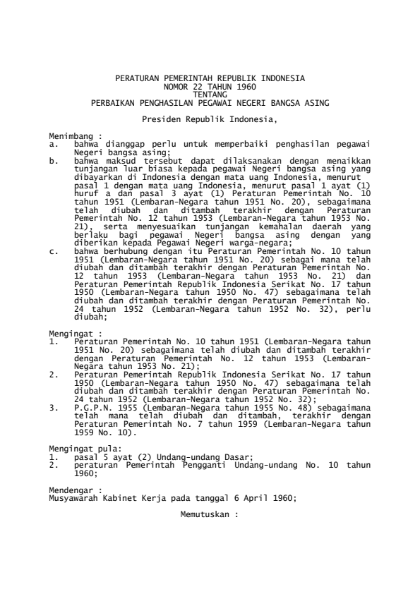 Peraturan Pemerintah Nomor 22 Tahun 1960