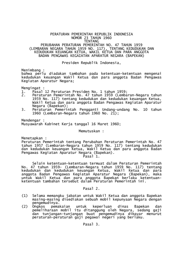 Peraturan Pemerintah Nomor 23 Tahun 1960