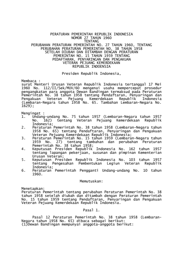 Peraturan Pemerintah Nomor 27 Tahun 1960