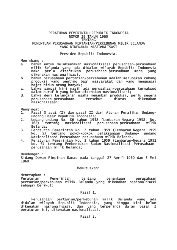 Peraturan Pemerintah Nomor 29 Tahun 1960