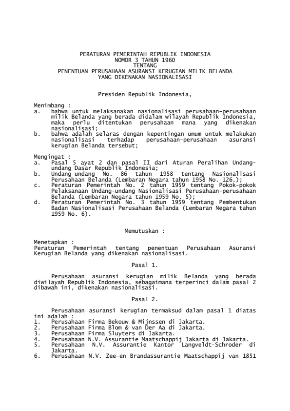 Peraturan Pemerintah Nomor 3 Tahun 1960