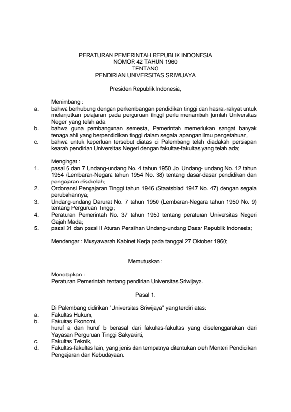 Peraturan Pemerintah Nomor 42 Tahun 1960