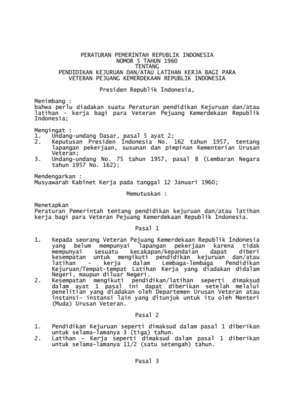 Peraturan Pemerintah Nomor 5 Tahun 1960