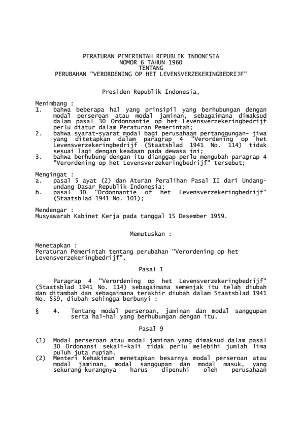 Peraturan Pemerintah Nomor 6 Tahun 1960