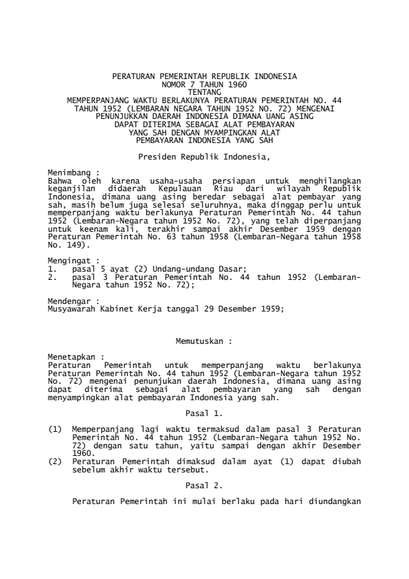 Peraturan Pemerintah Nomor 7 Tahun 1960