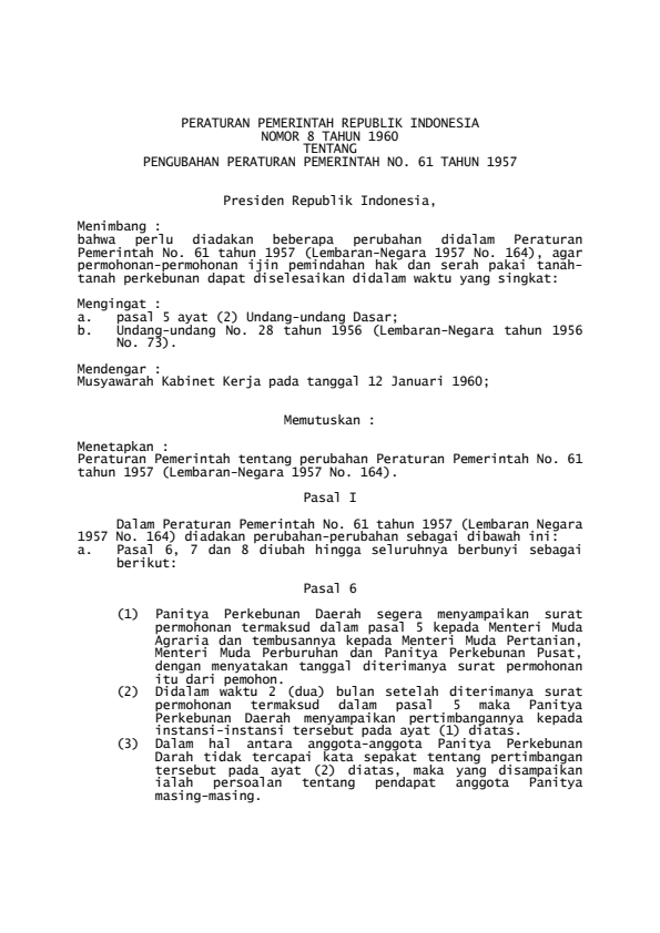 Peraturan Pemerintah Nomor 8 Tahun 1960