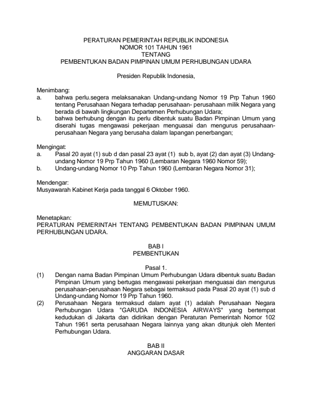 Peraturan Pemerintah Nomor 101 Tahun 1961