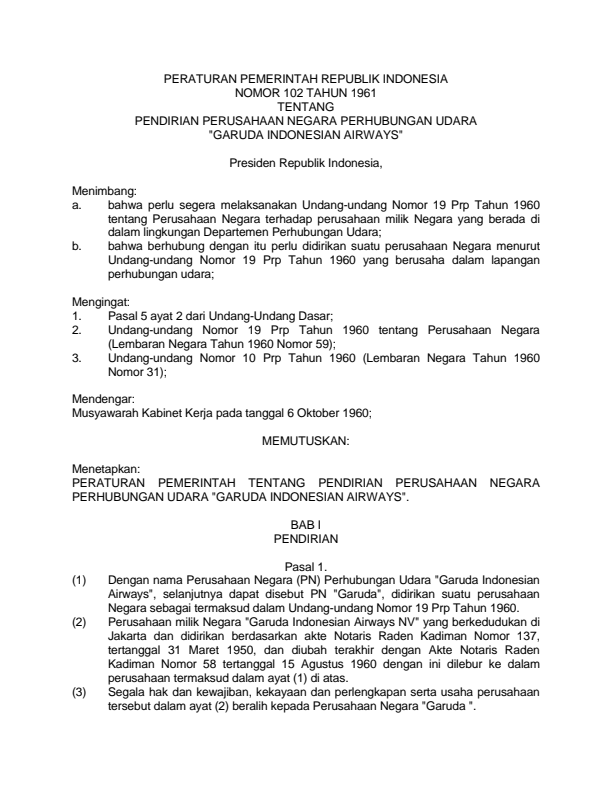 Peraturan Pemerintah Nomor 102 Tahun 1961