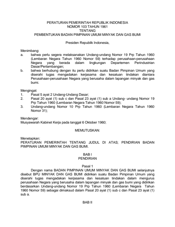 Peraturan Pemerintah Nomor 103 Tahun 1961