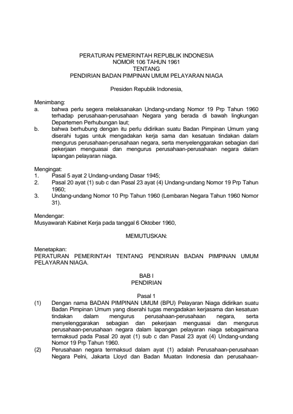 Peraturan Pemerintah Nomor 106 Tahun 1961