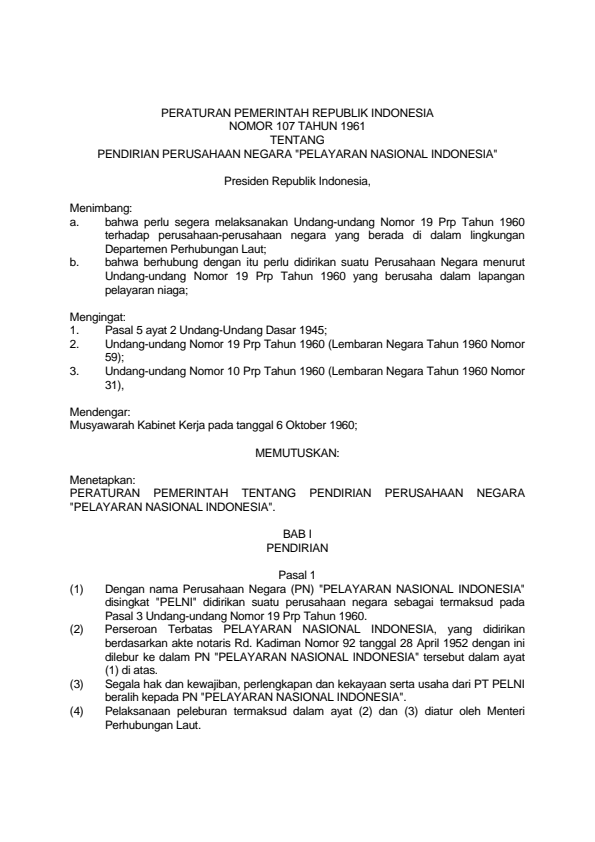 Peraturan Pemerintah Nomor 107 Tahun 1961