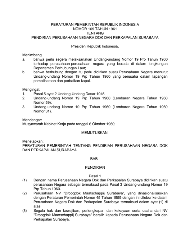 Peraturan Pemerintah Nomor 109 Tahun 1961