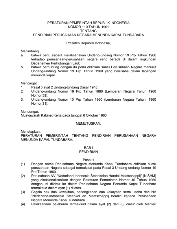 Peraturan Pemerintah Nomor 110 Tahun 1961