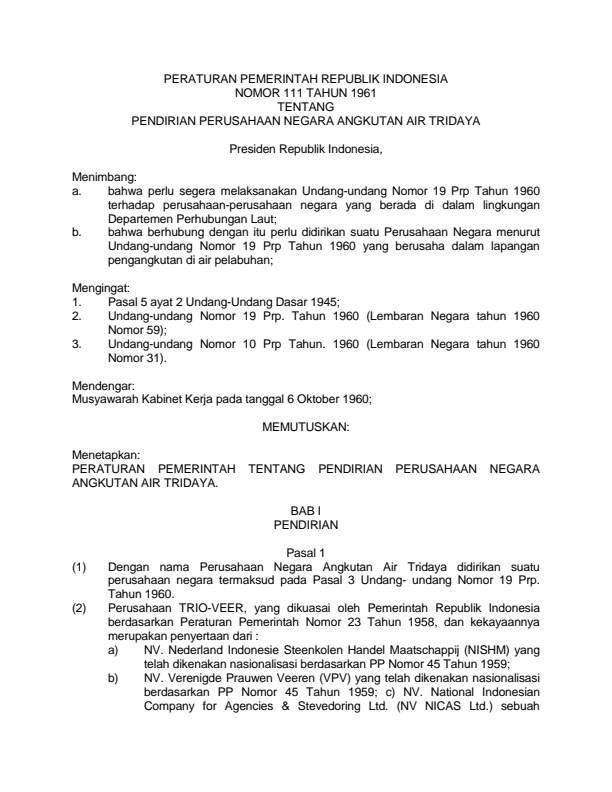 Peraturan Pemerintah Nomor 111 Tahun 1961