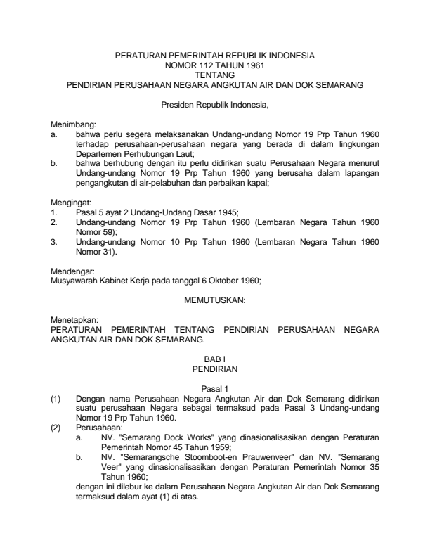 Peraturan Pemerintah Nomor 112 Tahun 1961