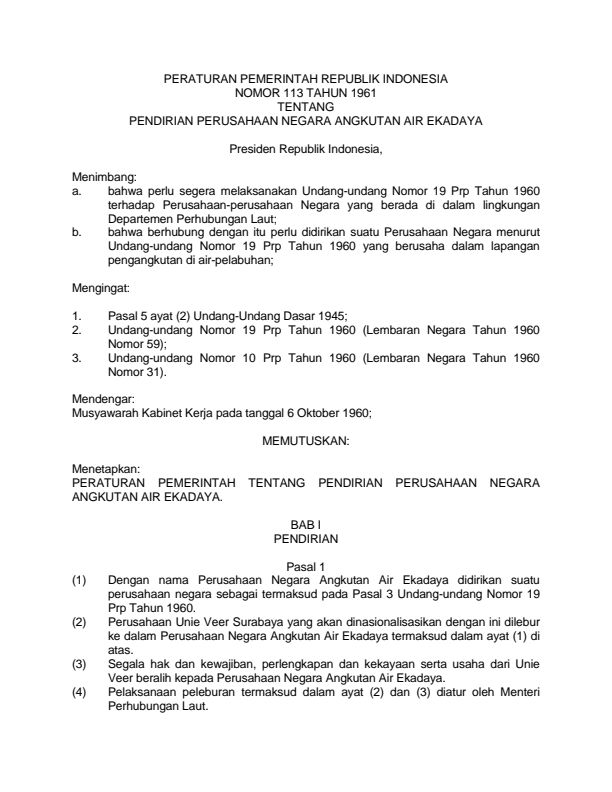 Peraturan Pemerintah Nomor 113 Tahun 1961