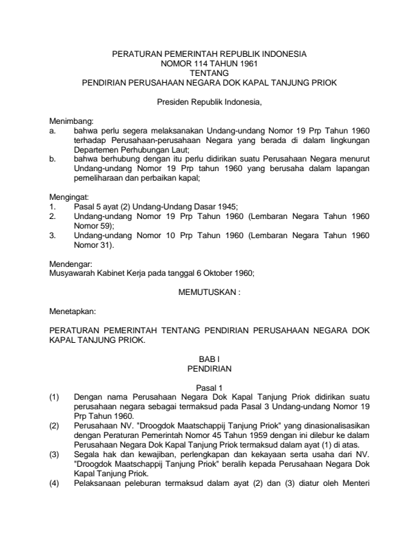 Peraturan Pemerintah Nomor 114 Tahun 1961