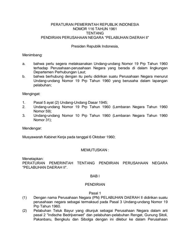 Peraturan Pemerintah Nomor 116 Tahun 1961