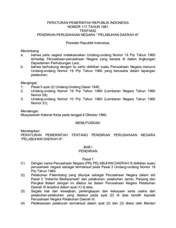 Peraturan Pemerintah Nomor 117 Tahun 1961