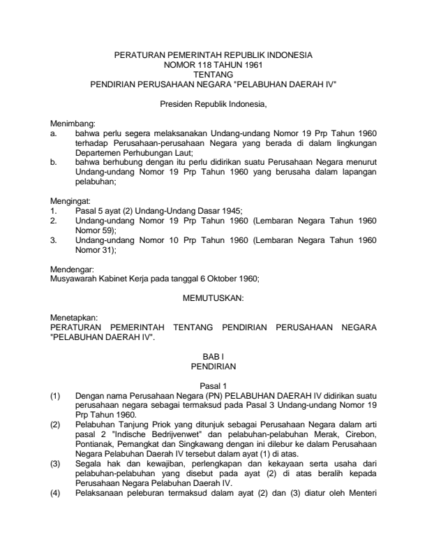 Peraturan Pemerintah Nomor 118 Tahun 1961