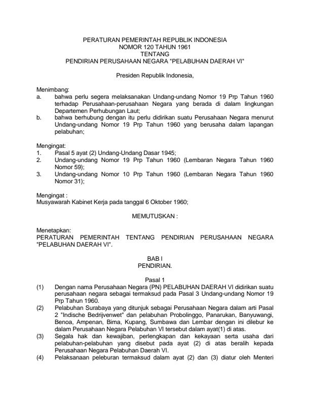 Peraturan Pemerintah Nomor 120 Tahun 1961