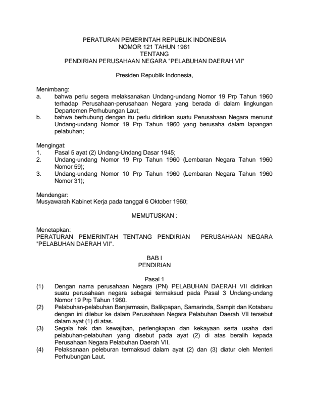 Peraturan Pemerintah Nomor 121 Tahun 1961