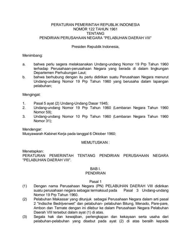 Peraturan Pemerintah Nomor 122 Tahun 1961