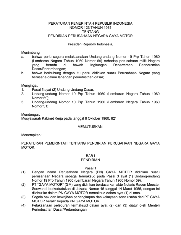 Peraturan Pemerintah Nomor 123 Tahun 1961