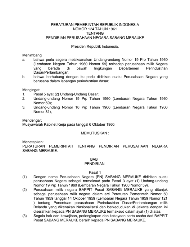 Peraturan Pemerintah Nomor 124 Tahun 1961