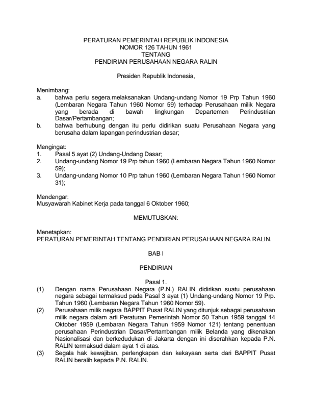 Peraturan Pemerintah Nomor 126 Tahun 1961