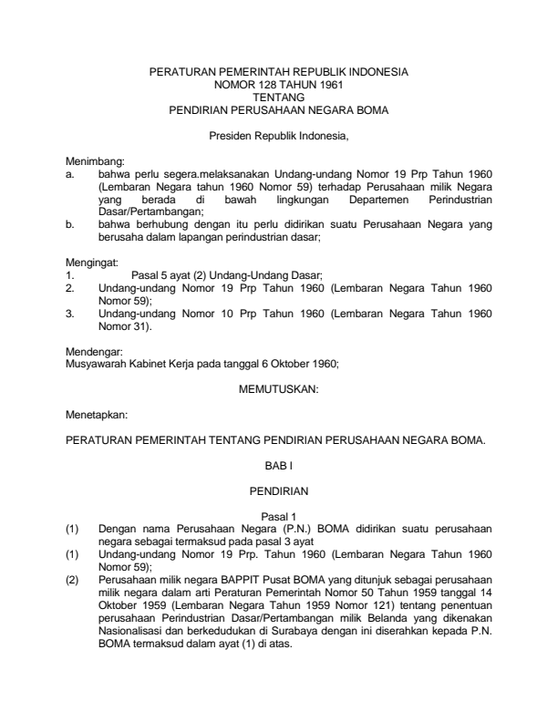 Peraturan Pemerintah Nomor 128 Tahun 1961