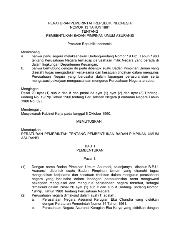 Peraturan Pemerintah Nomor 13 Tahun 1961