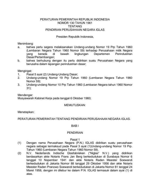 Peraturan Pemerintah Nomor 130 Tahun 1961