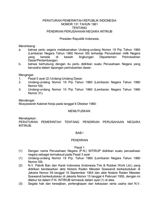 Peraturan Pemerintah Nomor 131 Tahun 1961