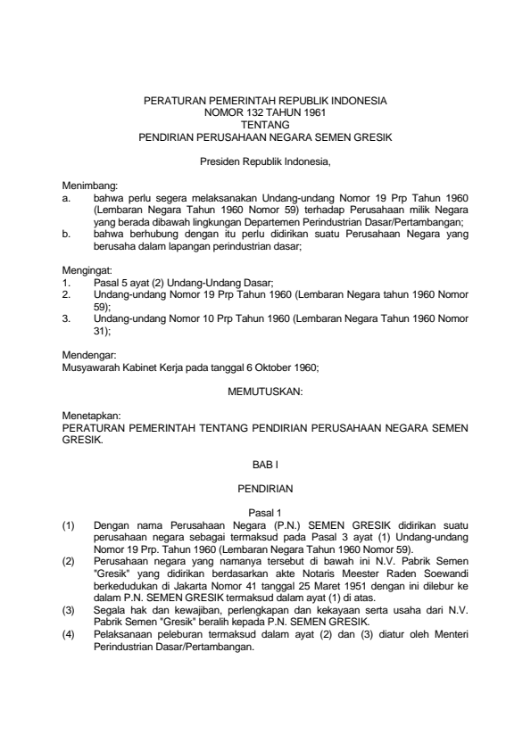 Peraturan Pemerintah Nomor 132 Tahun 1961