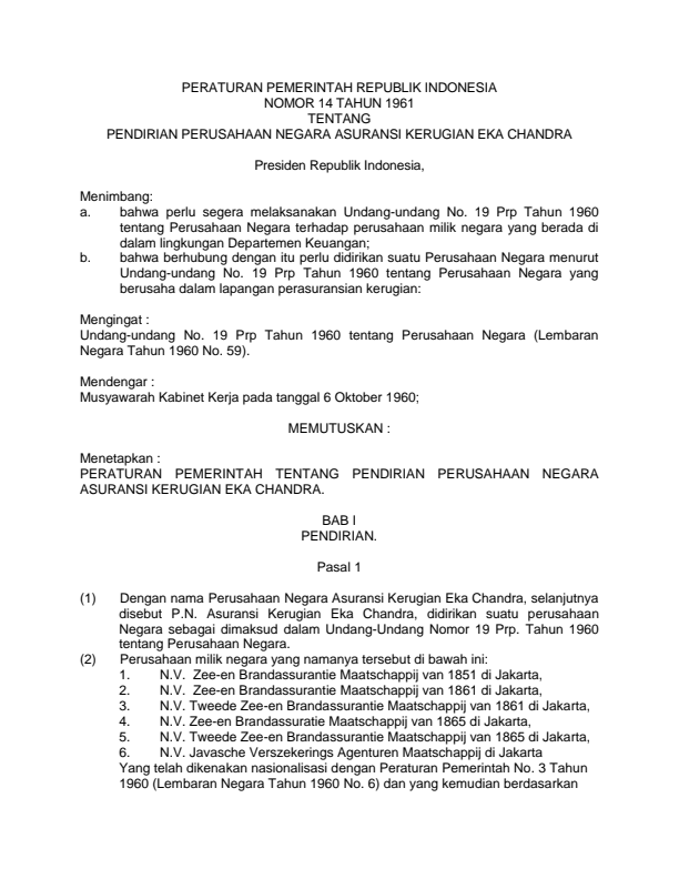 Peraturan Pemerintah Nomor 14 Tahun 1961