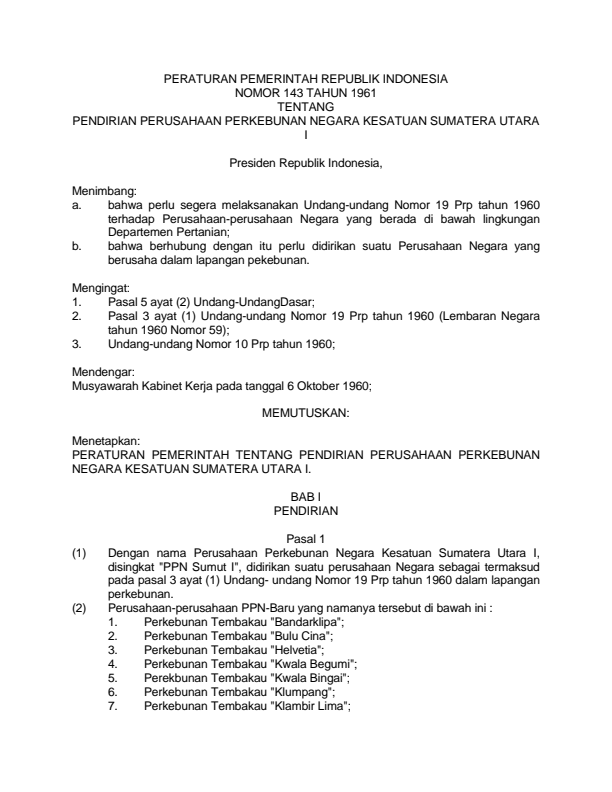 Peraturan Pemerintah Nomor 143 Tahun 1961