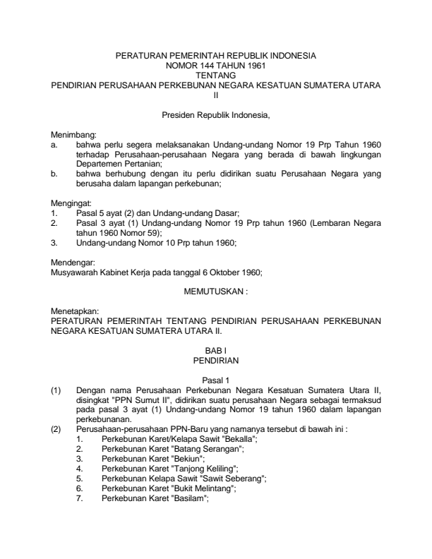 Peraturan Pemerintah Nomor 144 Tahun 1961