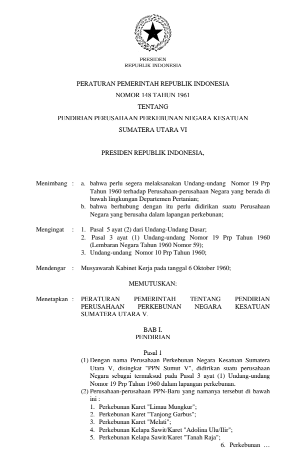 Peraturan Pemerintah Nomor 148 Tahun 1961