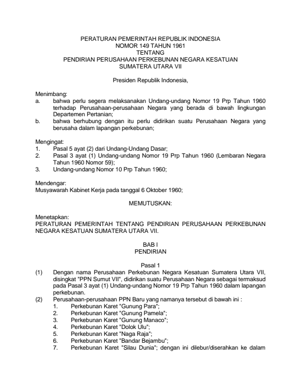 Peraturan Pemerintah Nomor 149 Tahun 1961