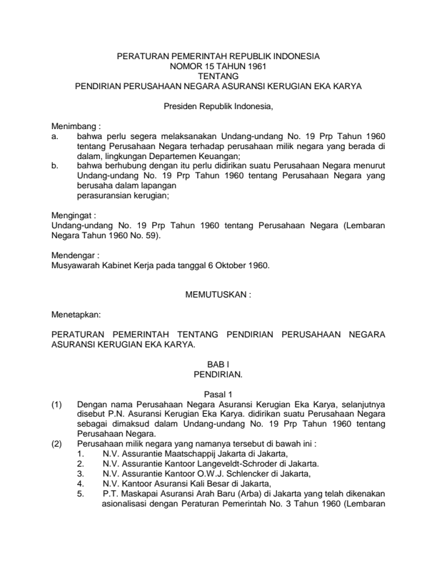 Peraturan Pemerintah Nomor 15 Tahun 1961